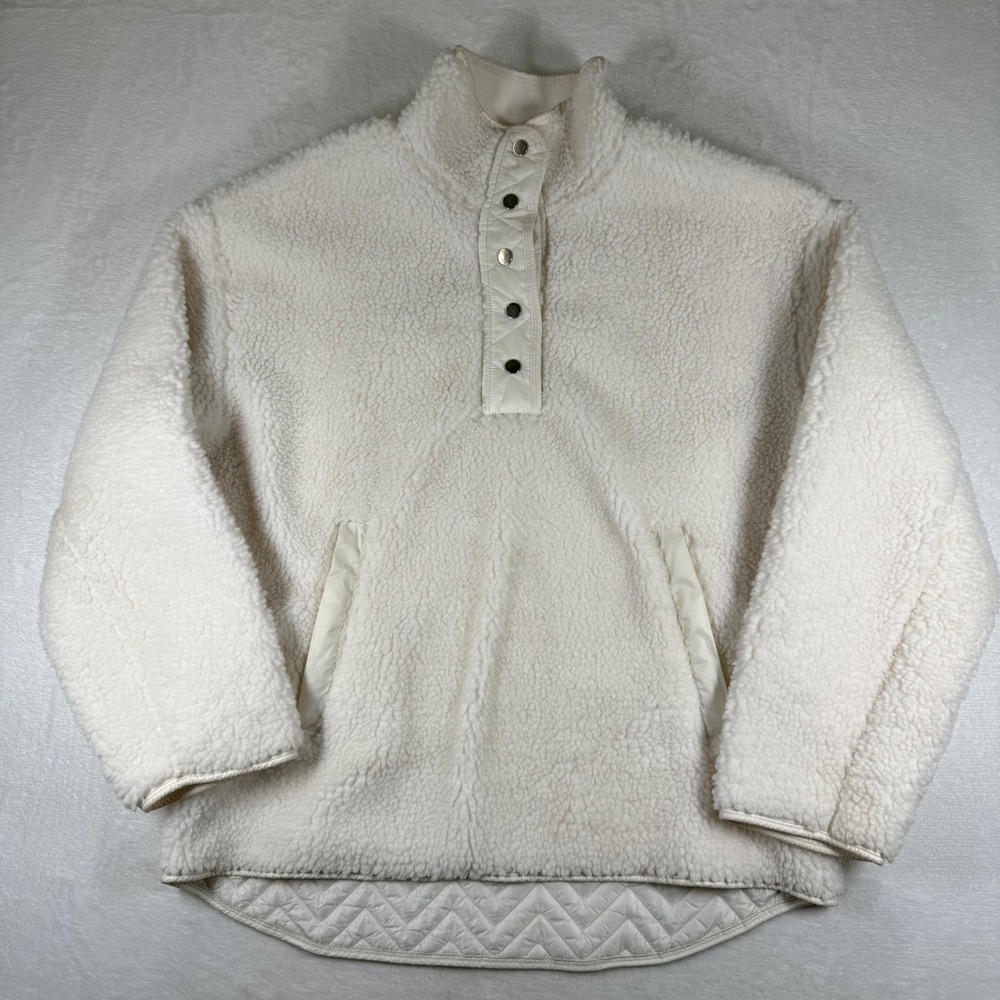Athleta Tugga Sherpa Snap Pullover Fleece Jacket Cream White Womens Large L